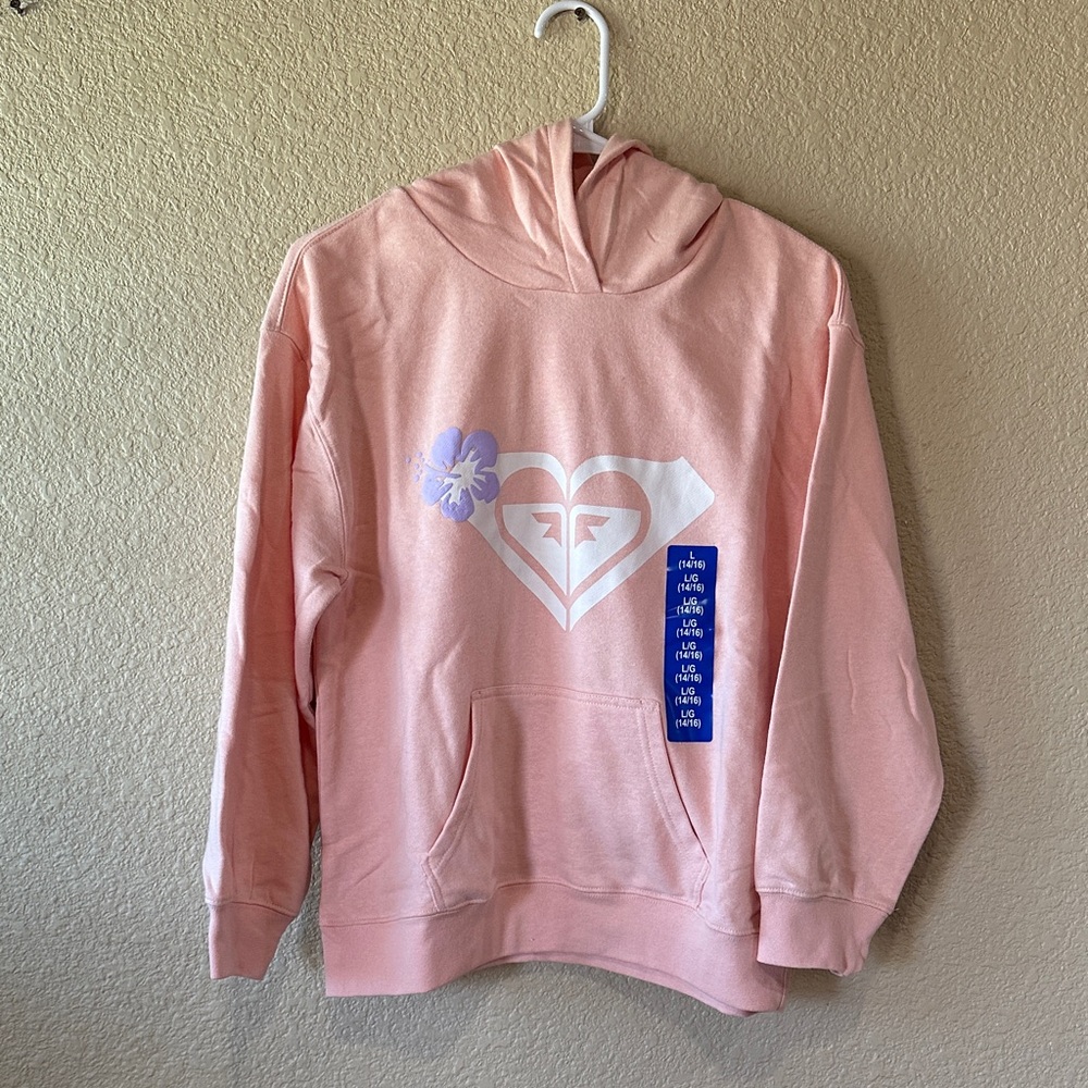 Roxy Tropical Peach Hoodie with White and Purple Accents